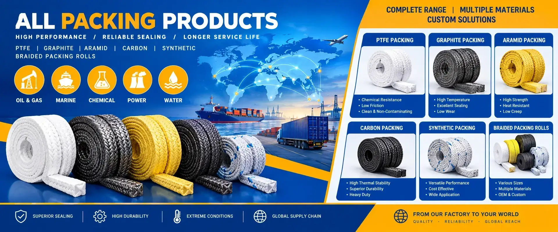 One Supplier for All Packing Needs - PTFE Graphite Aramid Carbon Synthetic